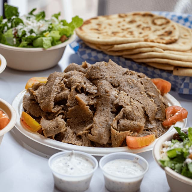Double-Gyro Plate with Fries or Rice.