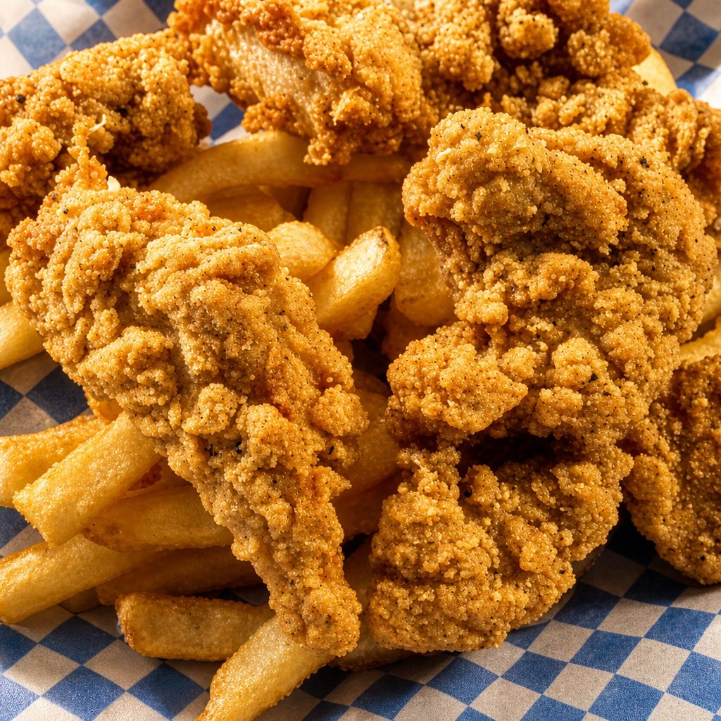 Chicken Tenders, Fries and a Drink.