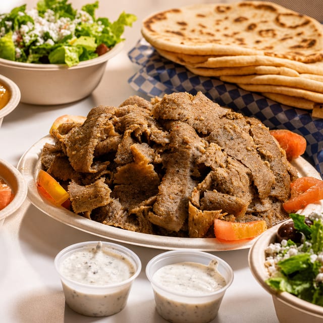 Double-Gyro Plate with Fries or Rice.