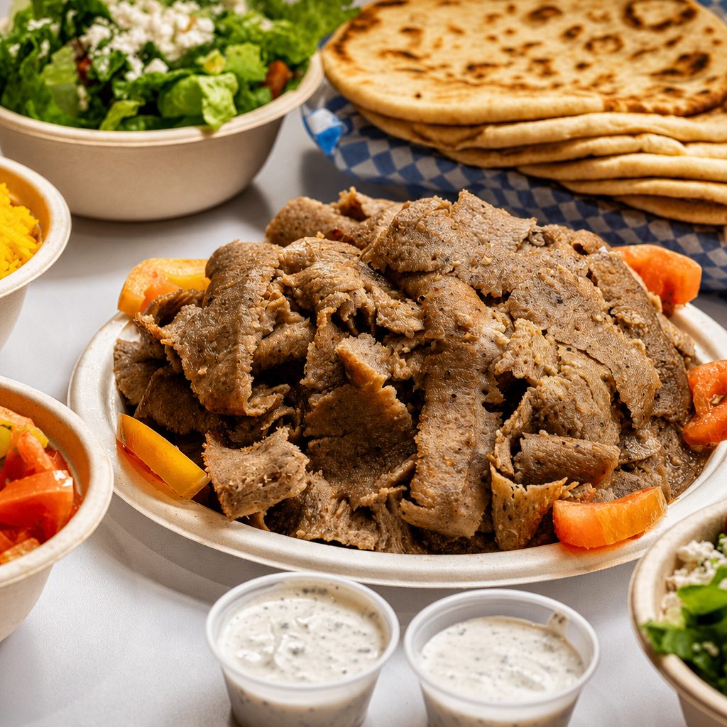 Triple-Gyro Plate with Fries or Rice.